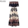 ZANZEA Women Casual Off Shoulder Short Sleeve Bohemian Print Long Dress