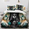Hor Gothic Weiblich Totenkopf Totes Mädchen Bettwäsche Set 3D Gedruckt Geeignet für Schlafzimmer Weich mit Weichem Stoff Bettbezug Set Mit Kissenbezügen Heimtextilien