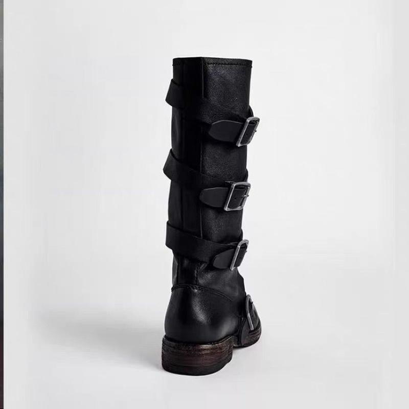 Dámské kozačky nad koleno na platformě s robustním podpatkem, trendy punk gotické boty New Rock z kůže, módní dámská obuv, motocyklová obuv