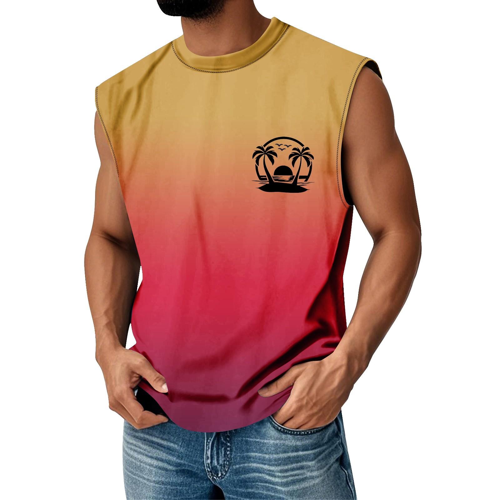 

Мужская летняя футболка без рукавов с круглым вырезом и градиентным рисунком в спортивном повседневном стиле XL красный