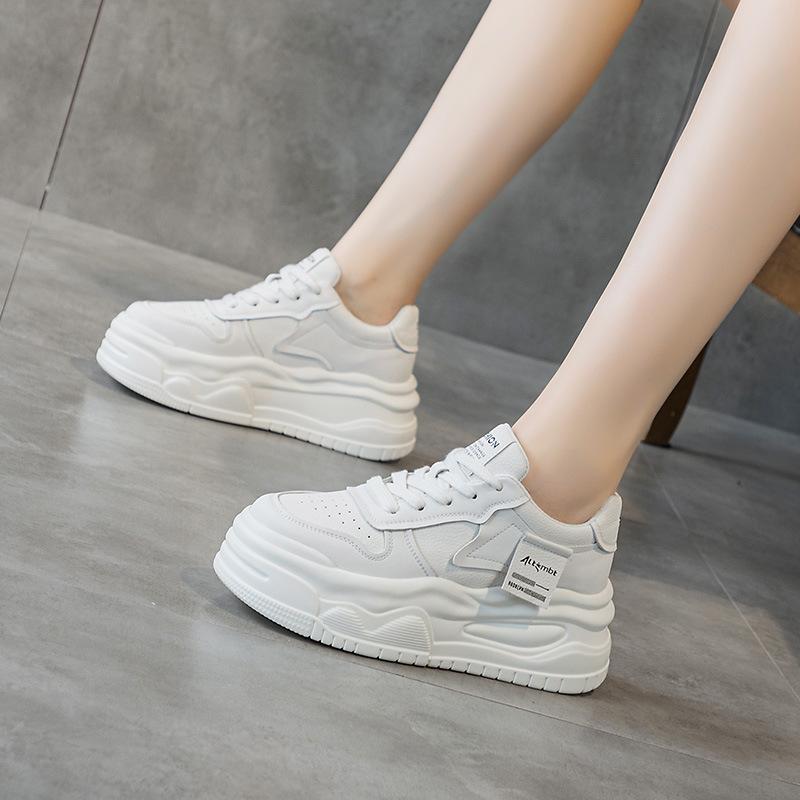 Spring new inner heightening women's shoes muffin sole small sports shoes lace up little white shoes women's thick sole