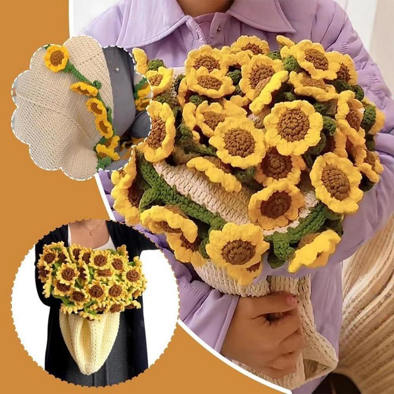 Bouquet Blanket Crochet Hand Knitted Sunflower Blanket Crocheted Sunflower Bouquet Sofa Throws For Living Room Handmade Knitting