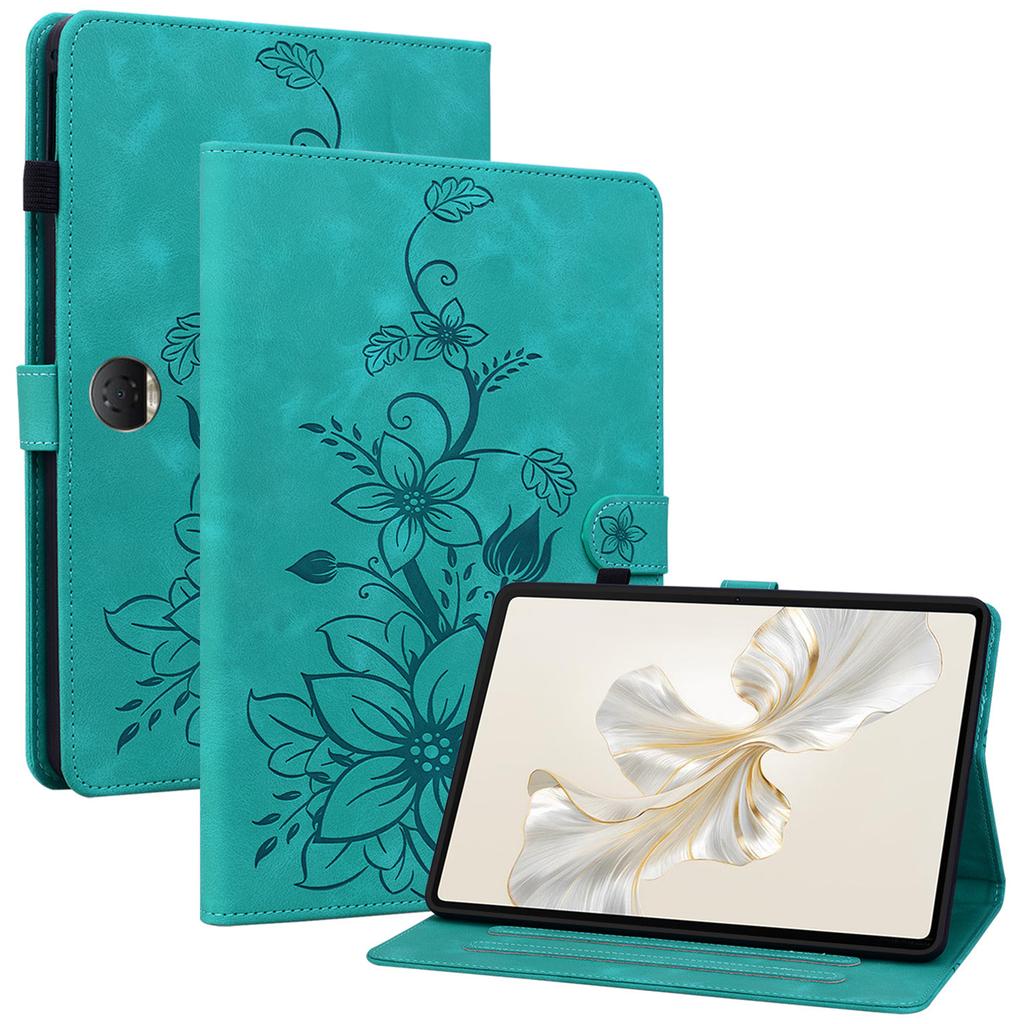 For Honor Pad 9 Case with Card Slots Lily Flower Imprint Leather Stand Tablet Cover