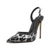 Fashion Fashion Show Water Diamond Orange High Heel Sandals Summer New Sexy Patent Leather Leopard Pattern Women's Singles Shoes 35-46