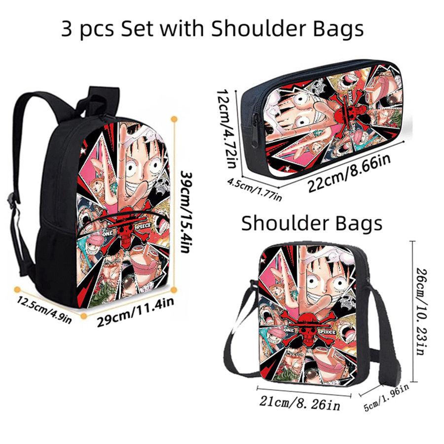 One Piece Lightweight 3PCS School Backpack Set with Front Pocket, Crossbody Bag and Pencil Case, Unisex for Boys Girls Age 6-10