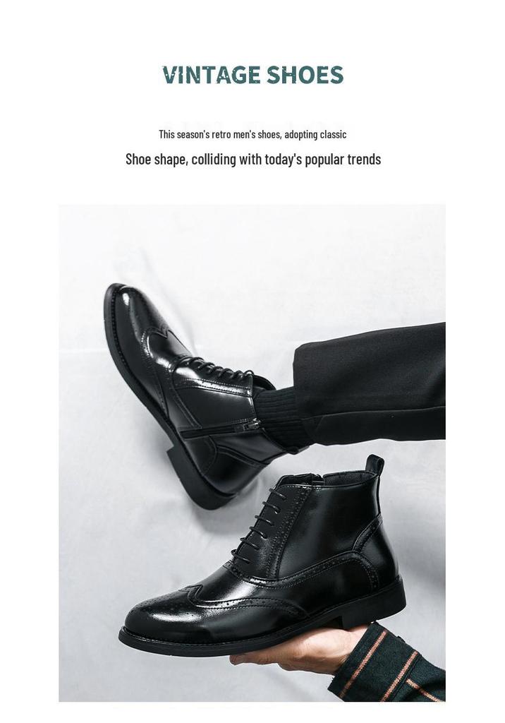 Men's High-Top Leather Pointed Toe Boots - Formal Casual Large Size Fashionable Short Martin Boots for Autumn.