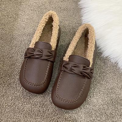 Chaussures d'hiver pour femmes Luxe Cuir artificiel Décontracté Chaud Chaud Ballerines Chaussures d'extérieur pour la neige Mocassins Mocassins Pour femmes Tendances 2024