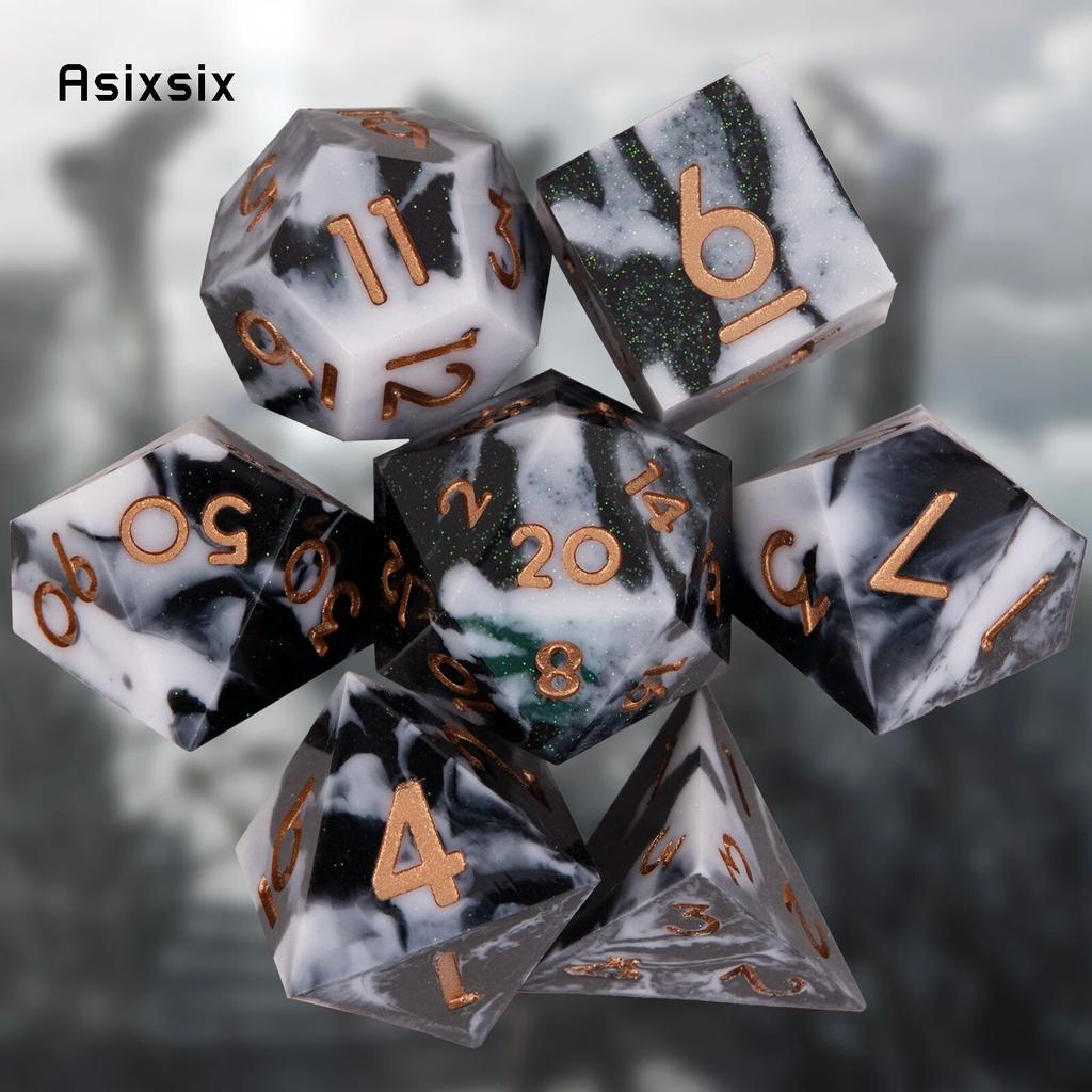 7 Stück schwarz weiß goldene Zahlen scharfkantige Harzwürfel polyedrische Würfel geeignet für Rollenspiele, RPG-Brettspiele