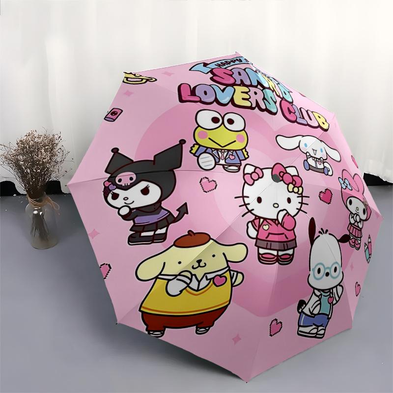 1pc Sanrio Lovers Club Automatic Folding Umbrella - Portable Tri-Fold Design with 8-Rib Iron Frame - Outdoor for Fans, Travelers, Everyday Use - Perfe