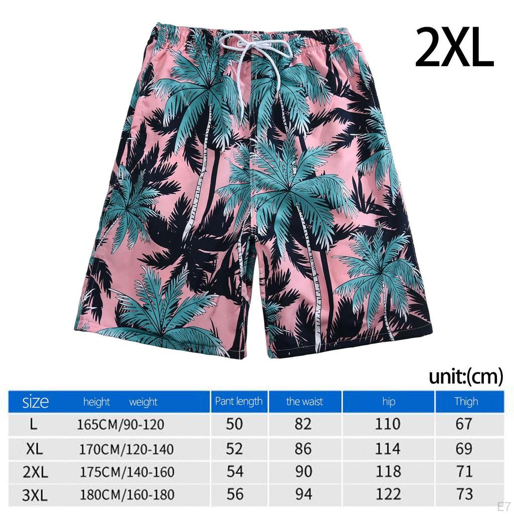 Men's Beach Shorts with Adjustable Drawstring and Printed Design - Perfect for Summer Parties