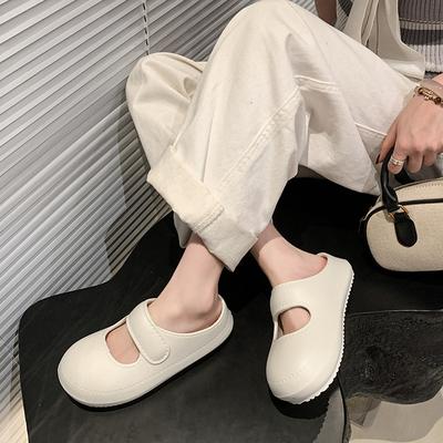 Thick-soled Velcro Doudou Shoes Women's 2025 Spring New Mary Jane Slippers Shallow Mouth Comfortable Versatile Women's Shoes Outside