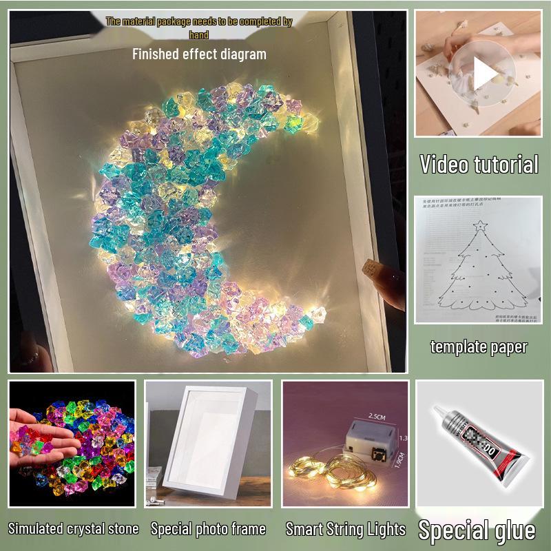 Handmade Starry Crystal Christmas Tree Night Light & Photo Frame Kit - Unique Gift for Women