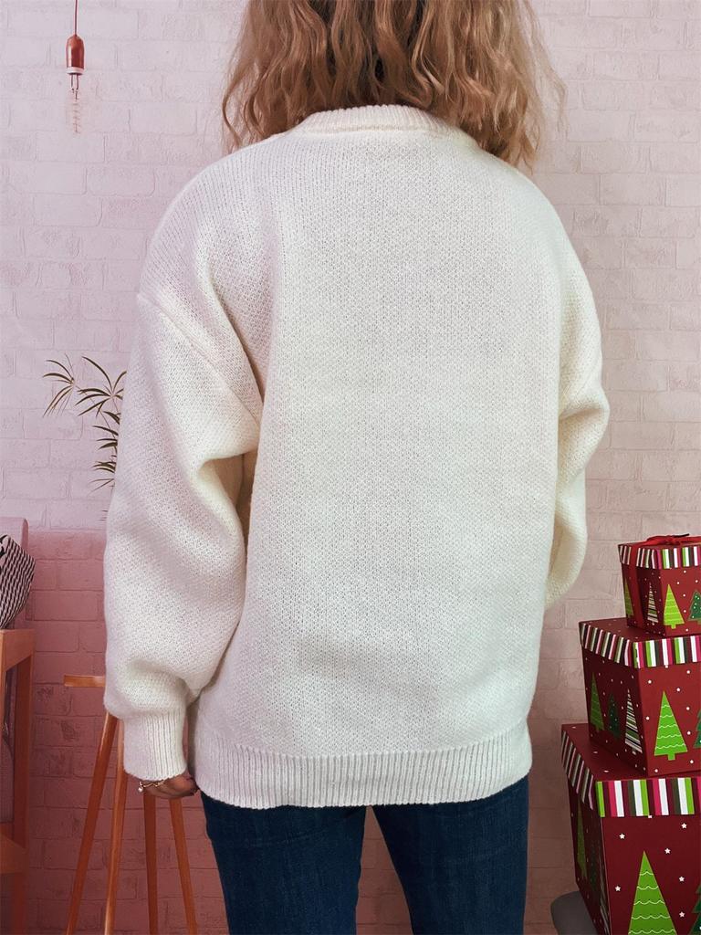 Herbst/Winter Patchwork Strickoberteil mit Schleife - Lässiger Stil für Damen zu Weihnachten & Neujahr.