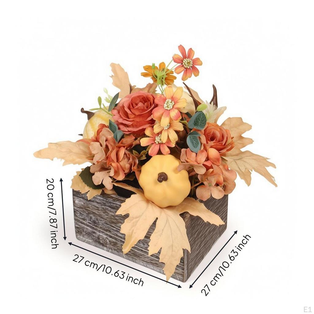 Flower Arrangement with Wooden Planter Box Rustic Artificial Flowers In Farmhouse