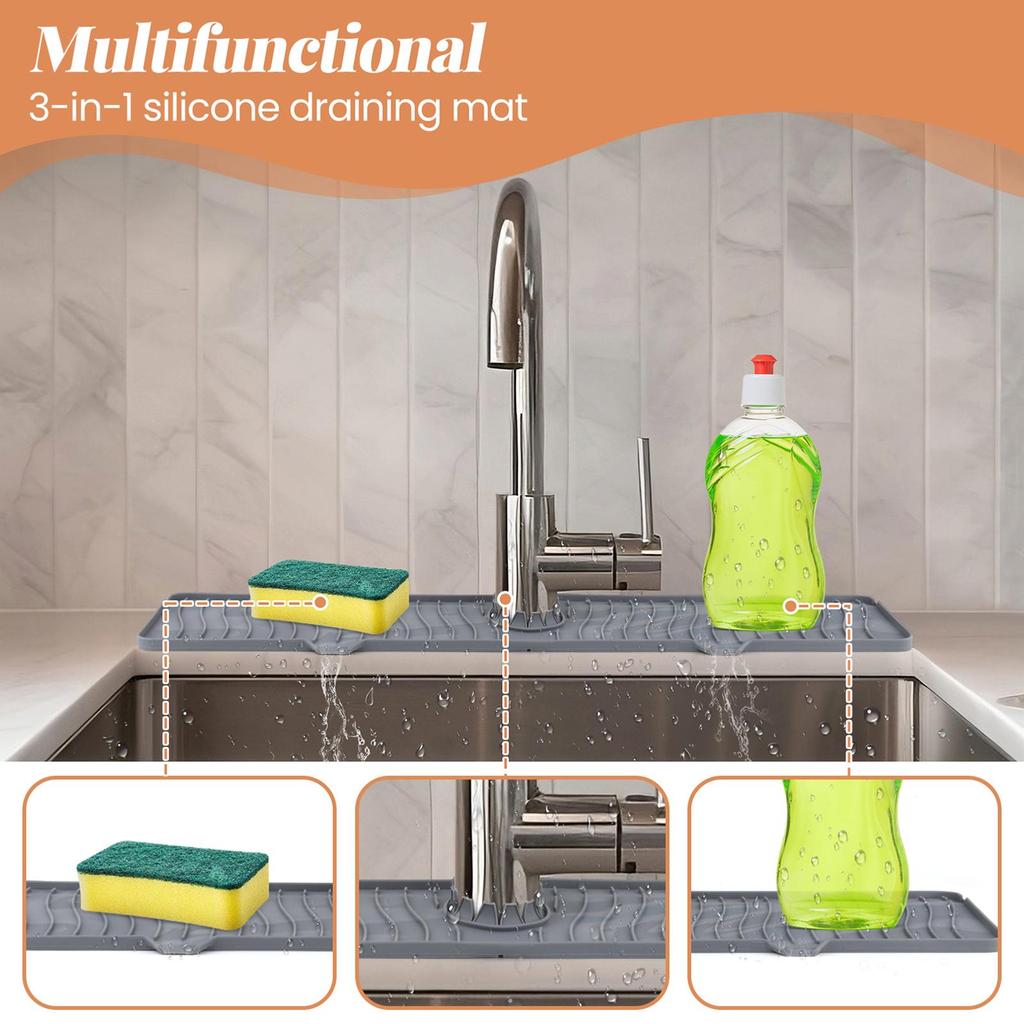 Kitchen Sink Splash Guard, Faucet Handle Drip Catcher Mat, Draining Mat behind Faucet, Water