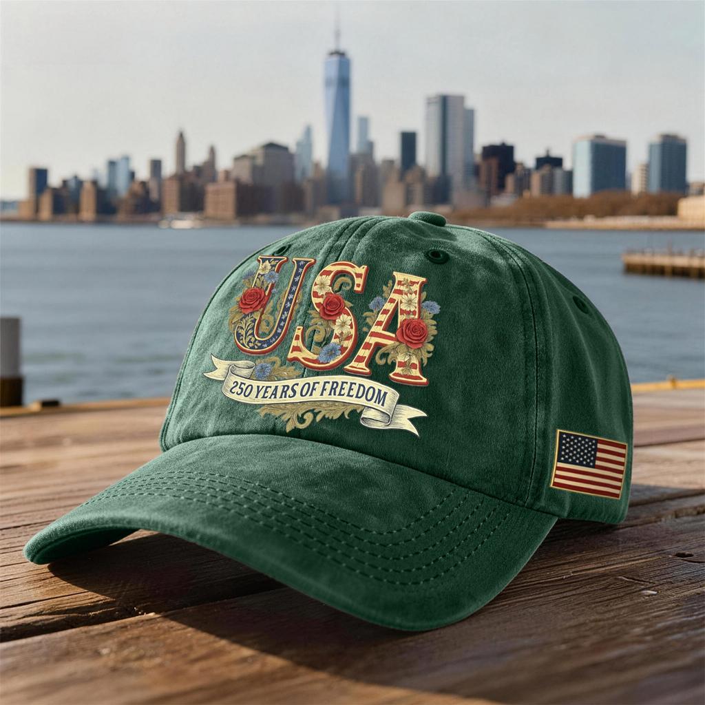 Unisex USA 250th Anniversary Printed Distressed Washed Baseball Cap | Patriotic Vintage Hat For Celebrations