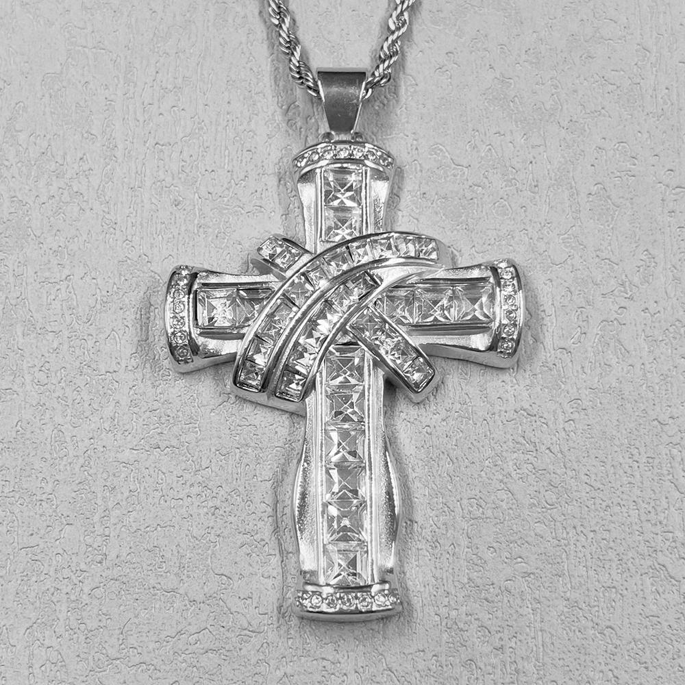 Classic Vintage gold color Cross Pendant Necklace Men Ladies  with rhinestone  Religious Amulet Necklace