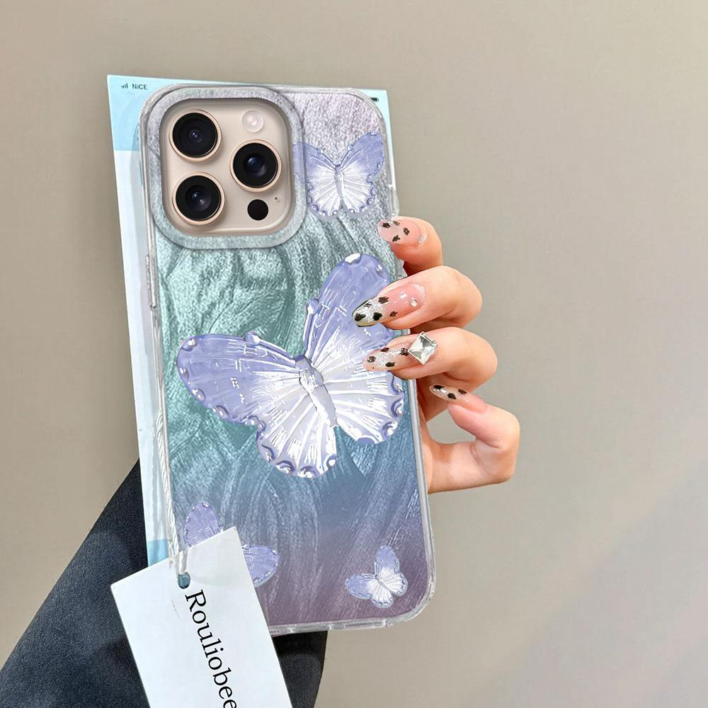 Purple Butterfly Phone Cases For Apple iphone 16 15 14 13 Pro Max 7 16e 16plus Girls Schmetterlinge Silicone Couple Fundas Cover