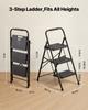3 Step Ladder, Folding Step Stool with Wide Anti-Slip Pedal and Comfort Handgrip, Lightweight 272 kg Capacity Portable Steel Ladder, Multi-Use for