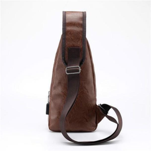 Men's Shoulder Pack Charging Leather Movement USB Chest Bag Sports PU Hiking Sling Bag