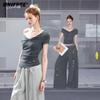 UNIFREE Glitter Polka Dot One-Shoulder Twist-Knot Slim Tee