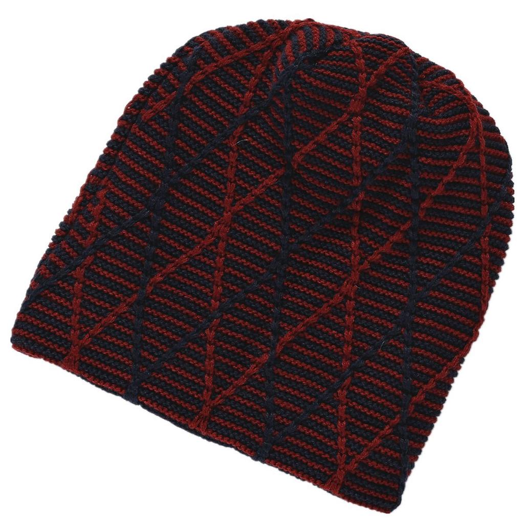Autumn and Winter Warm Knitted Ear Protection Pile Up Hats Diamond Grid Mixed Color Pullover Caps Women's Fleece - Lined Hats