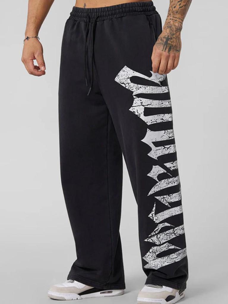 Men's Large Print Wide-Leg Sweatpants: Trendy Casual Jogging Trousers for Sports & Fitness