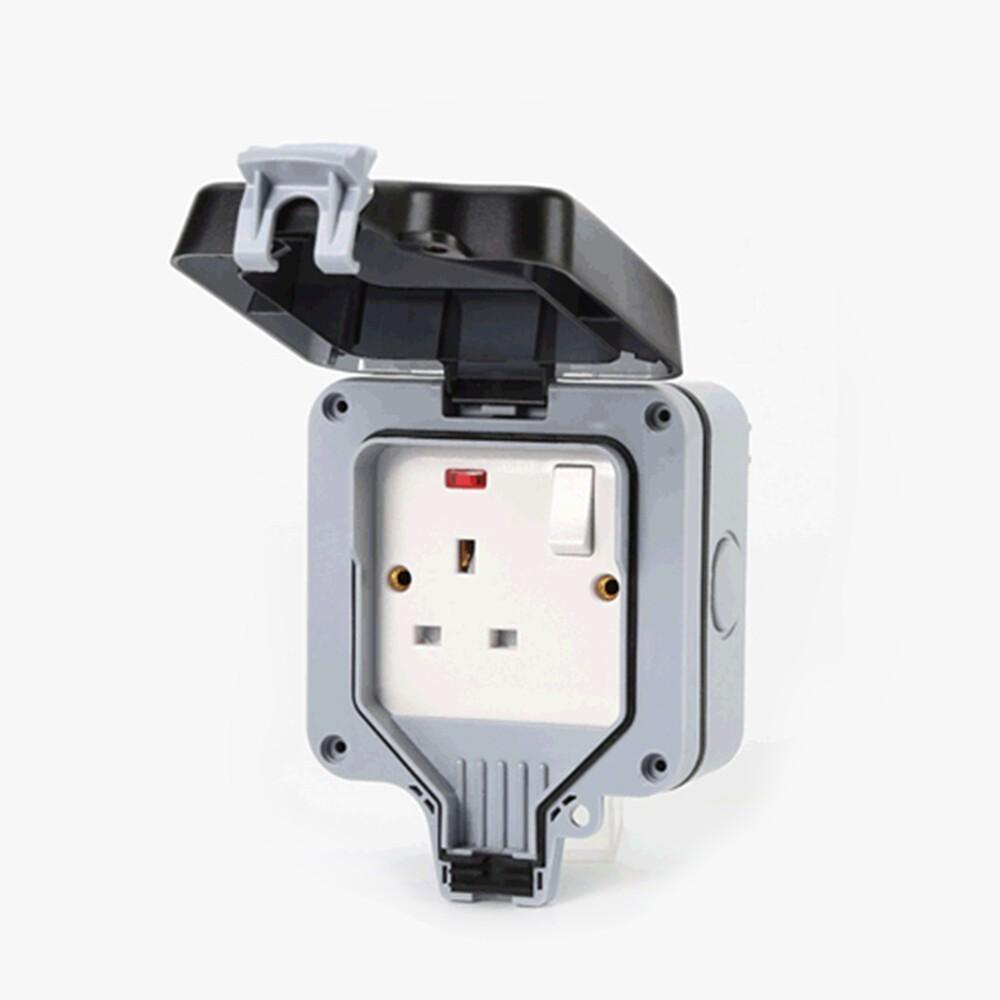 Outdoor IP66 Waterproof Switch Sockets Box 13A Single/Double Socket Neon Wall Switch Weatherproof Cover