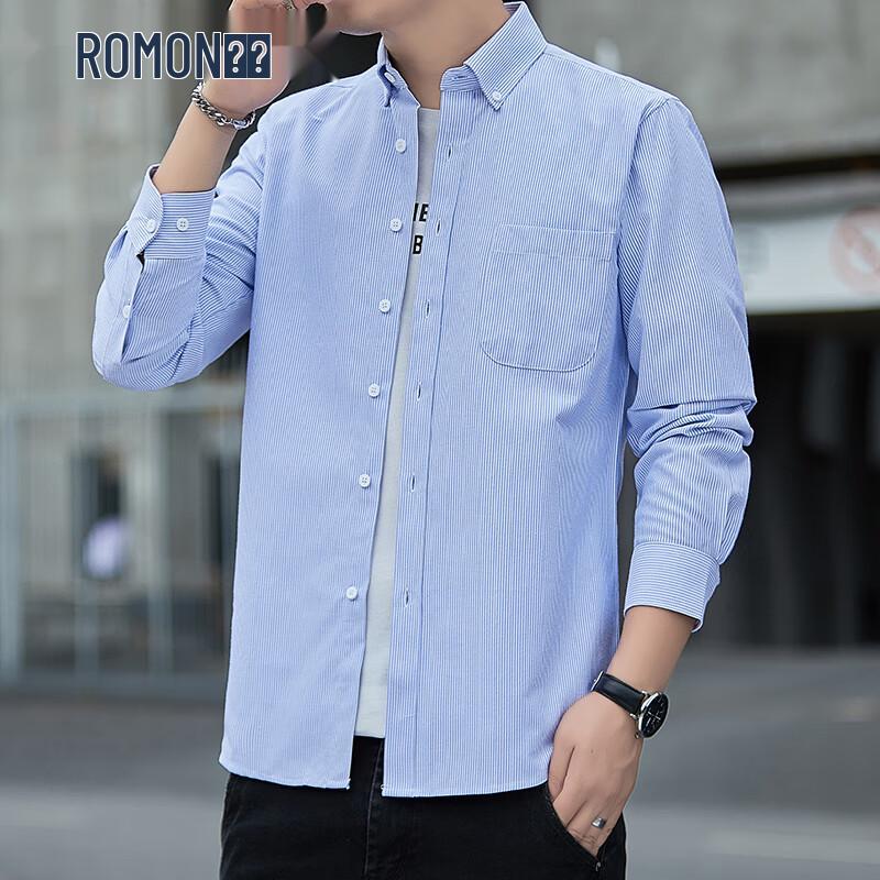 ROMON Men s Slim-Fit Wrinkle-Resistant Oxford Long-Sleeve Shirt 3XL