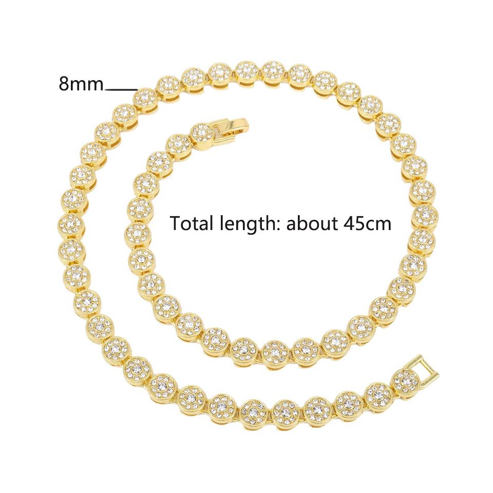 ZAKOL 45CM New Shiny Round Rhinestone Hip Hop Tennis Chain Bracelet Necklace Set for Women Men Jewelry Gift