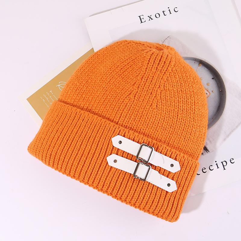 American Leather Buckle Knitted Cold Hat for Men and Women In Autumn and Winter Small Versatile Wool Hat Warm and Cold Hat