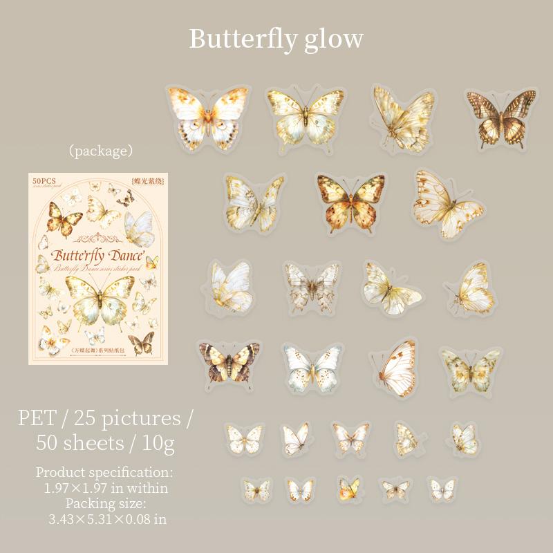 

50pcs Butterfly Stickers pack Junk Journal Planner Collage Aesthetics Decoration Scrapbooking Supplies School Stationery Sticker