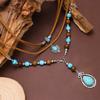 Blue Pendant Necklace Bohemian Style Stack  Beach Choker Fashion Multilayer Necklace  Party Wear
