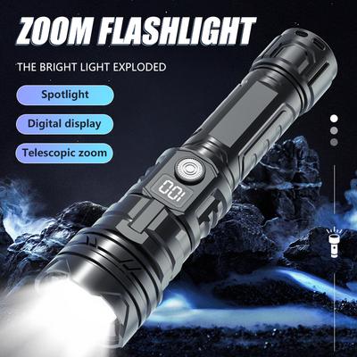 Lanterna LED de Alta Potência Bateria Embutida Recarregável por USB Luz de Mão Forte Lanterna Multifuncional Para Emergência Camping