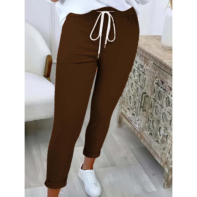 Women's Solid Color Casual Wide Pants with Elastic Drawstring Waist Trousers Casual Solid Color Pants