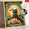 Halloween Black Cat and Pumpkin Pearl Painting Art Full Pearl Handmade Diy Home Decorations