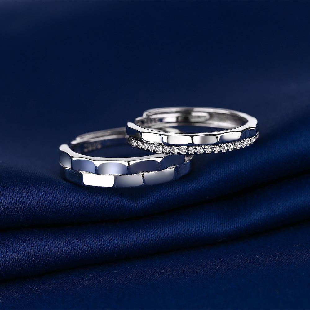 2Pcs 925 Silver Couples Ring Sets Light Polishing Simple Ring for Woman Man Classic Wedding Fine Jewelry Circle