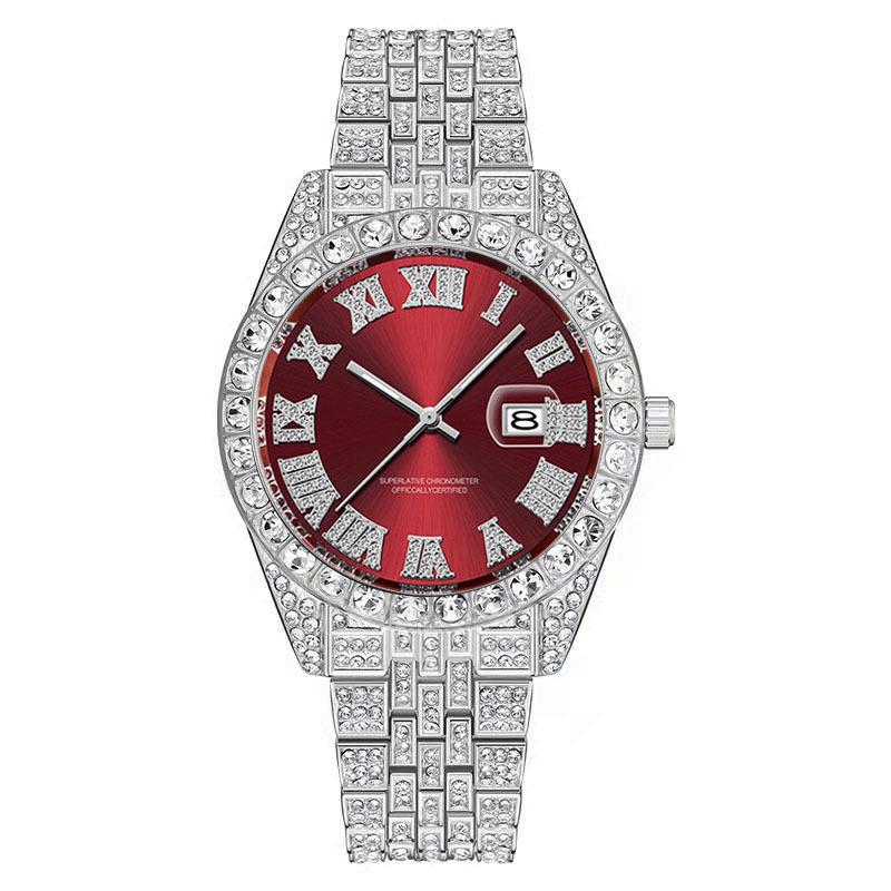 Huaqiangbei Men's Diamond-Studded Submariner Hip Hop Quartz Watch with Calendar