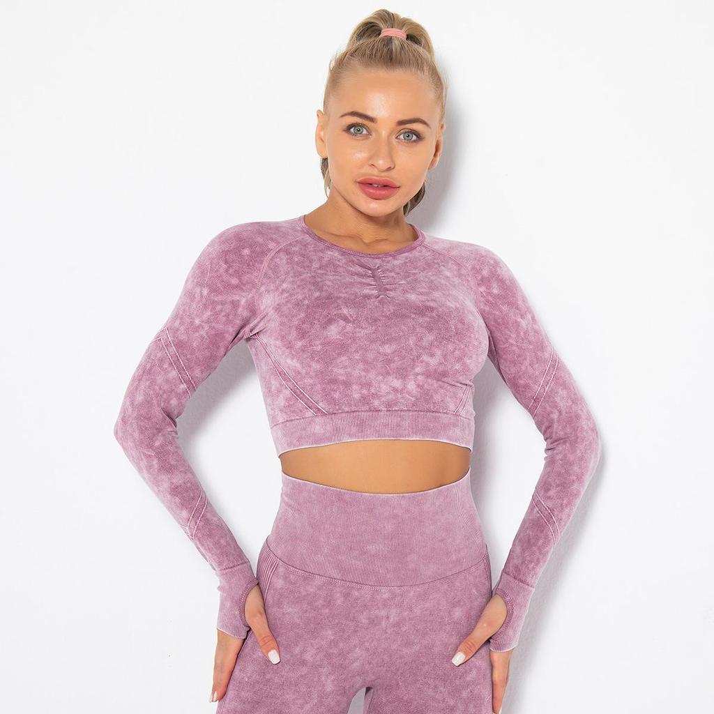 Seamless Frosted Yoga Set: Long Sleeve & High Waist Pants for Women