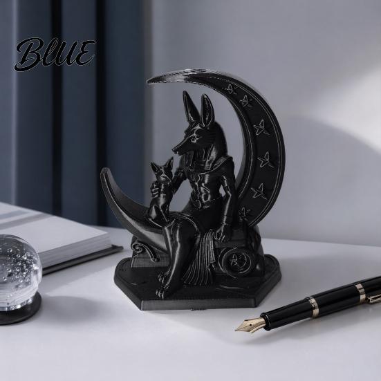 Low-key High-end Decoration 3D Printed Anubis Moon Figurine, Ancient Egyptian Mythology Statue, Frosted Texture Decor Dark Style Wolf Desk Ornament,