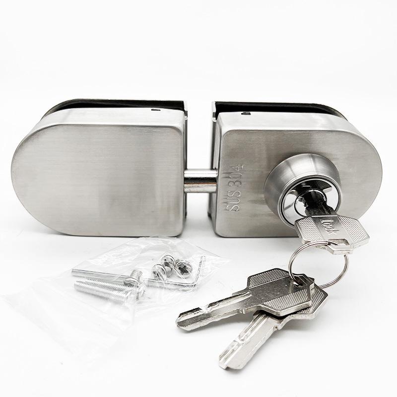 304 Stainless Steel Frameless Glass Door Bolt Lock for Single/Double Doors, No-Drill Padlock