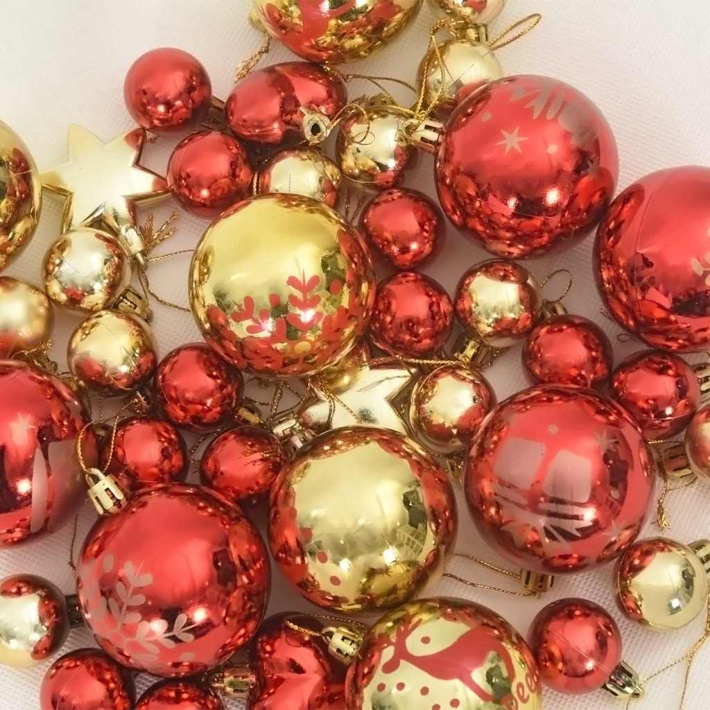 Christmas Ornament Set 40 Pcs Gold and Red Plastic