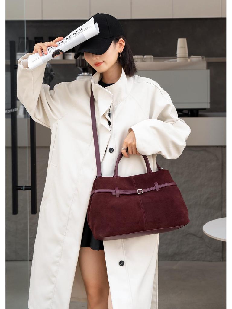 Premium Suede Large-Capacity Women's Tote: Genuine Leather, Retro, Versatile, Frosted, Handheld, Shoulder and Crossbody Bag.