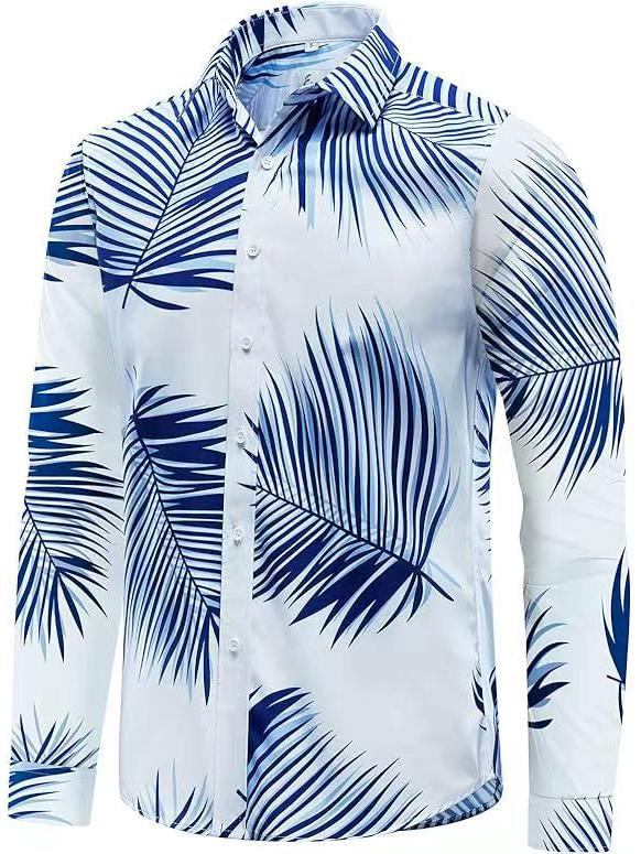 Men's Long Sleeve Hawaiian Coconut 3D Print Beach Shirt