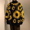 Vintage 3D Chrysanthemen Jacquard Strickpullover für Damen Lockerer Rundhalsausschnitt Große Größen Pullover Bedruckt Dick Warm Pullover Oberbekleidung