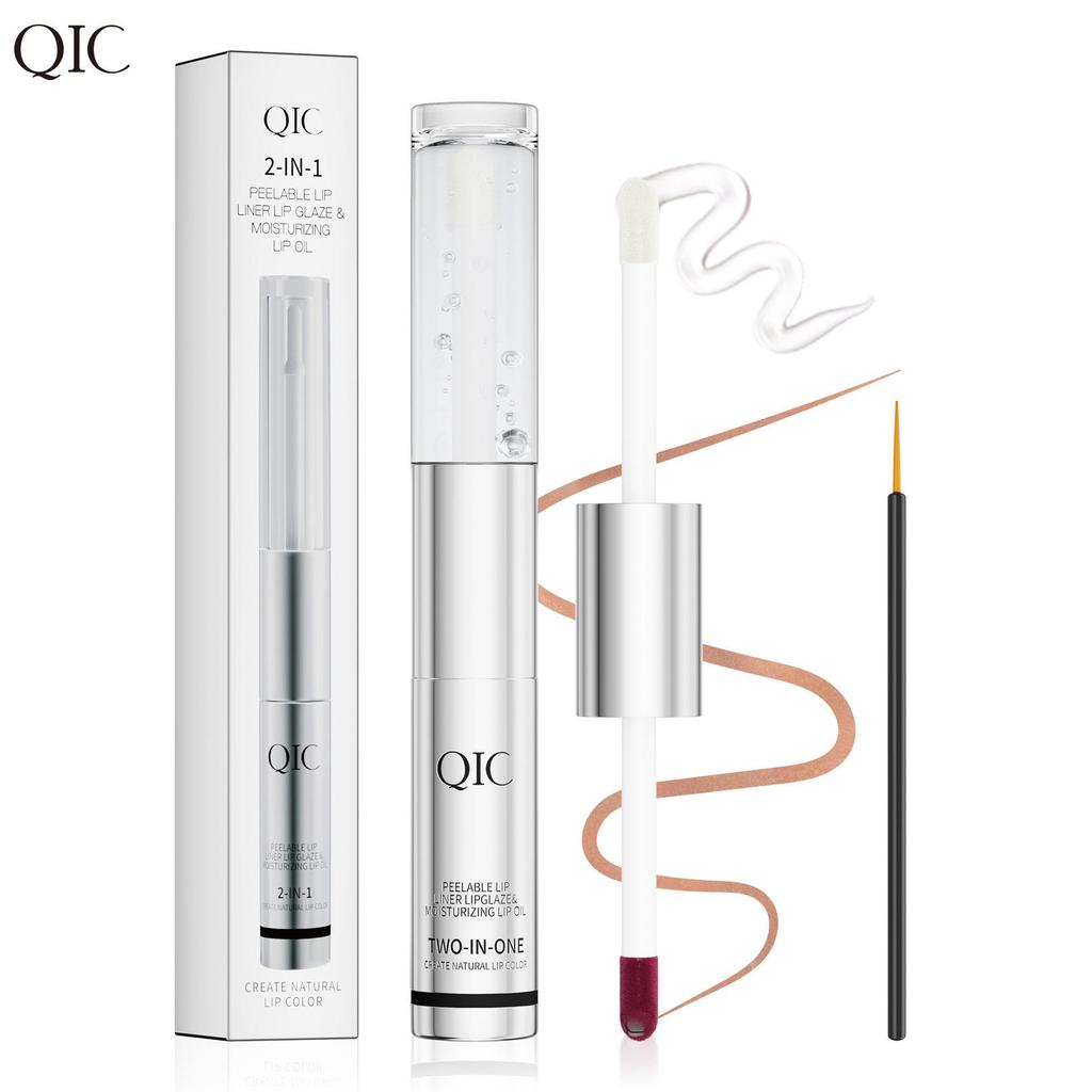 QIC Doppelköpfiges Tear Lip Glaze + Lippenöl Wasserdicht Nicht klebend Tasse Lippenstift 2 in 1 Abziehbarer Lipliner Lippenstift Lippenöl