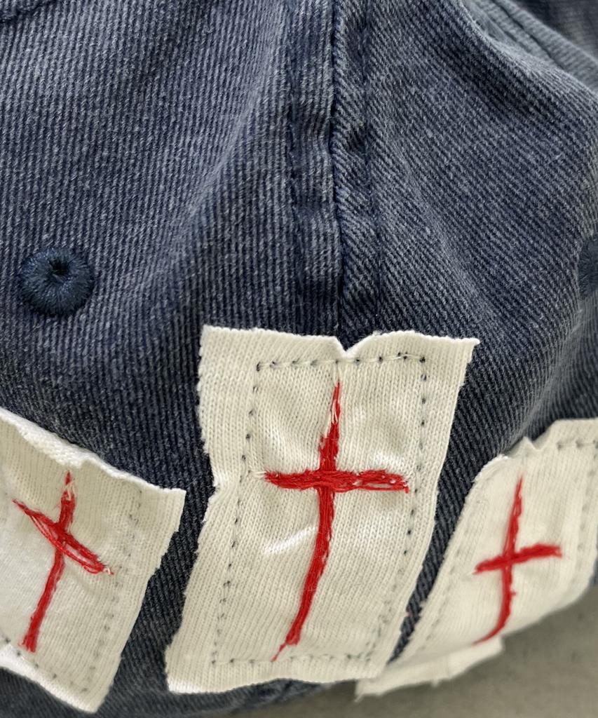 SK8ER ROCK Patchwork Pigmentwashing Ball Cap ((Navy))