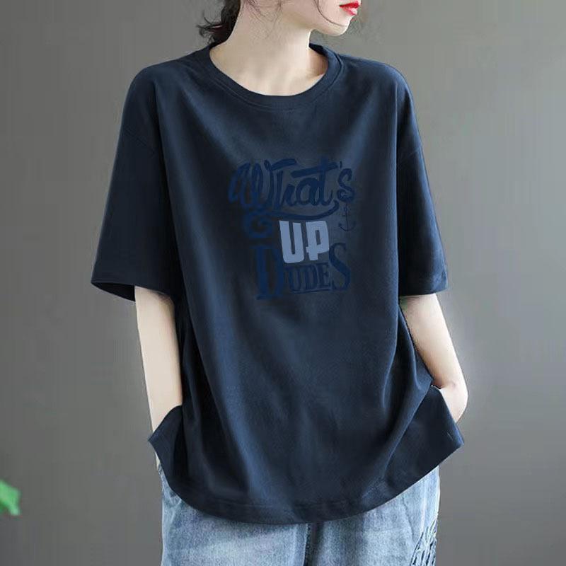 T-shirt d'été en coton pour femme, grande taille, col polo, ample, imprimé, décontracté