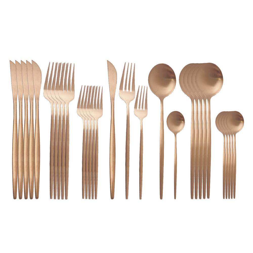 30Pcs Matte Black Gold Cutlery Set Stainless Steel Dinnerware Knife Dessert Fork Spoon Dinner Silverware Party Tableware Set