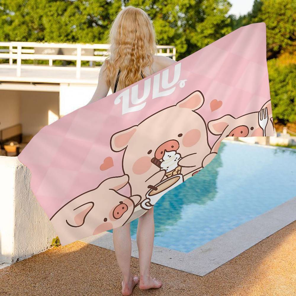 Kawaii Pig Lulu Microfiber Blanket Quick Drying Beach Towels Oversized Printing Super Absorbent Pool Towel Blanket